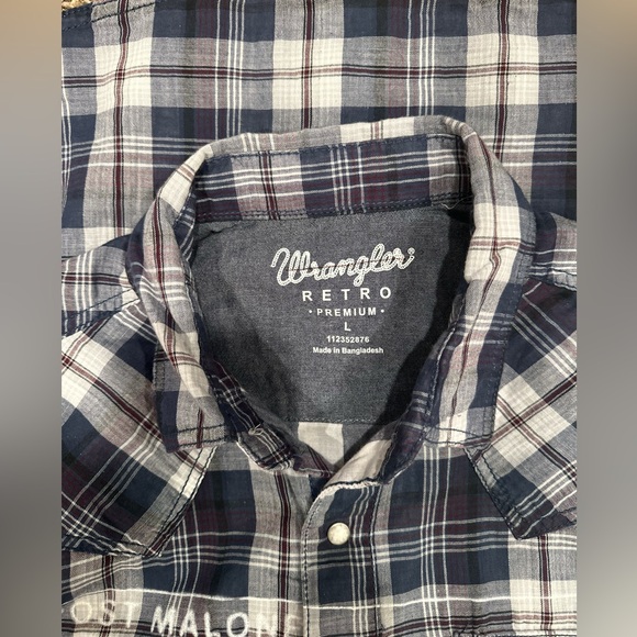 WRANGLER Retro Post Malone Nashville Snap Front Plaid Bud Light Western Shirt - Picture 3 of 8